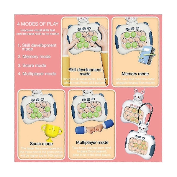 Snabb Push Bubble Spel Fidget Spel Handtag Anti-Stress Leksaker med LED Spelmaskin Lindra Stress Leksak (C)