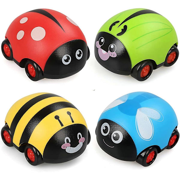 Set med 4 Uppdragbara Bilar, Baby Friktions-Dragbilar, Leksakssats för Barn