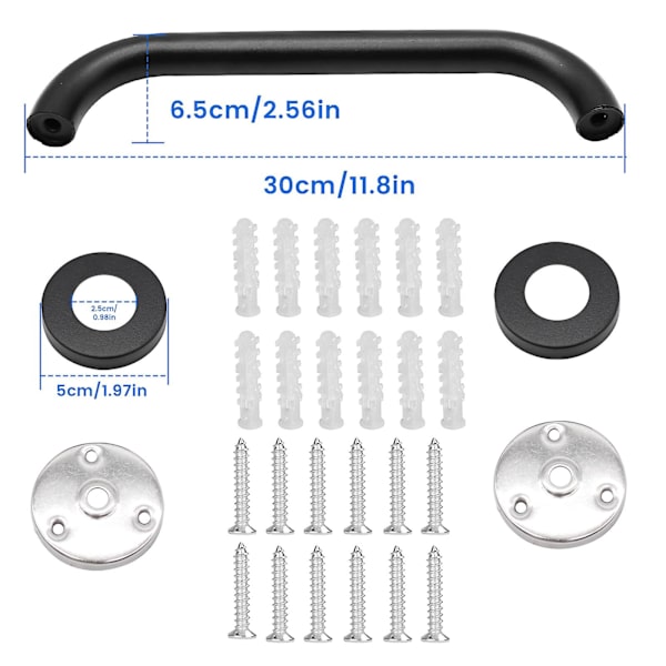 2-pack Badrumsgrepp, 30cm Halksäker Rostfritt Stål Säkerhetsgrepp Svart Oljad Handräcke För Badkar Toalett Kök Sovrum Dusch, Dold Skruv Vägg