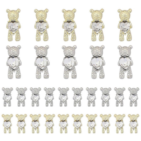 30 st Nagelkonst Rhinestones, Glänsande Legering Björn 3D Med Hjärta Kristall Nageldekoration, DIY Nagelkonst Dekorationstillbehör. Obs: Inget lim. (C)