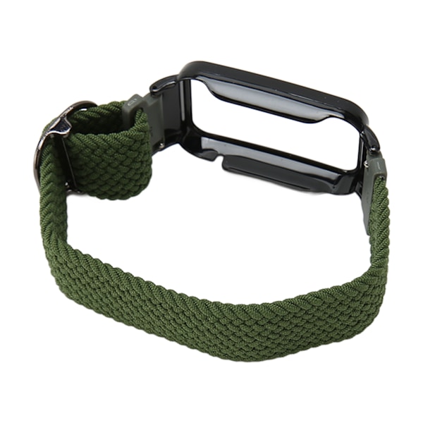 Flettet Loop Rem til Mi Band 7 Pro Justerbar Elastisk Nylon Loop Armbånd med Beskyttelsesramme OD Grøn Rem Sort Etui[C]