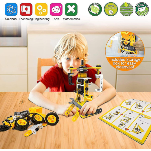 Pedagogiska byggnadsleksaker Byggfordonsleksaksstam inlärningssats, byggblock för förskolebarn, tekniska leksaker Kreativt set Present för B