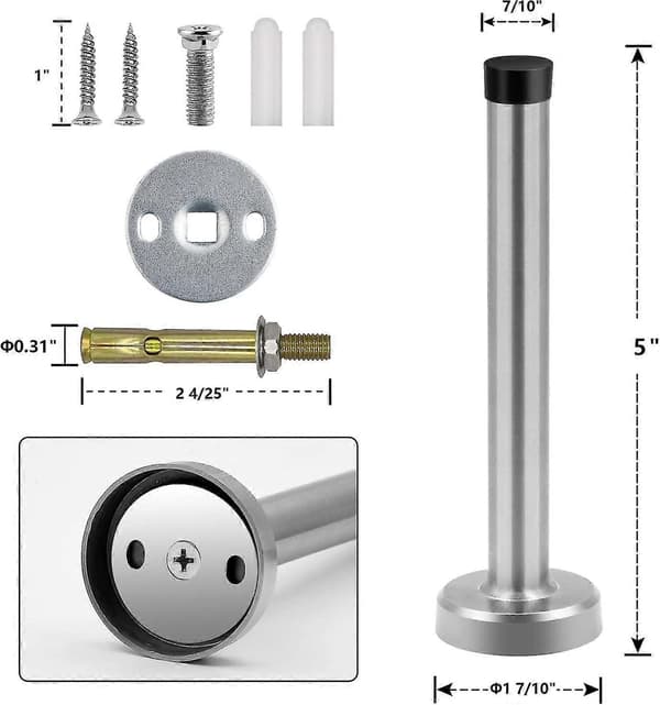 Vægmonteret dørstopper, 15 cm lang, kraftig, solid sort med gummikofangere