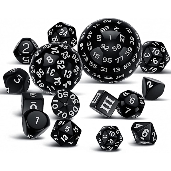 15-delad komplett polyhedral DND-tärningssats D3-D100 sfärisk RPG-tärningssats, 100-sidig tärningssats för rollspel