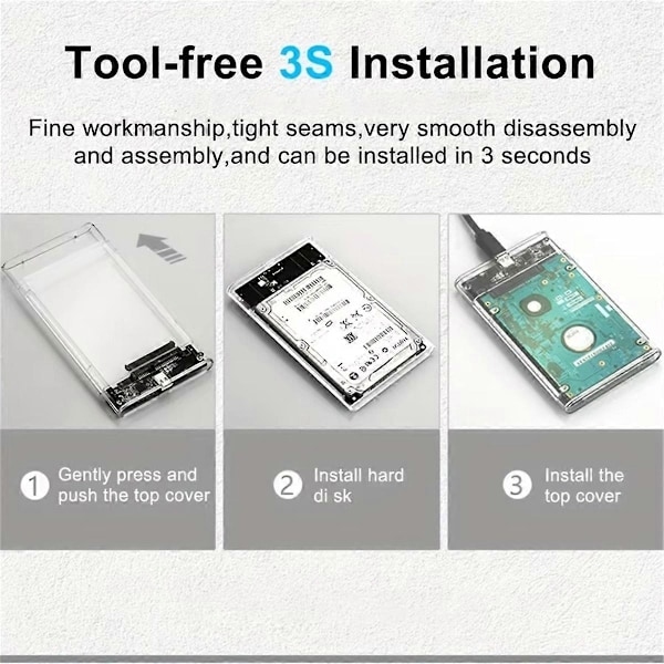 2,5 tommer HDD SSD Kabinet SATA til USB 3.1 Type C 4TB Transparent Ekstern Harddisk Kabinet Kompatibel (FCC)