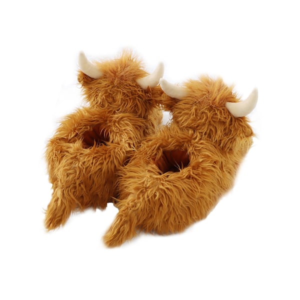 Highland Cow Slippers, Plush Scottish Cow Slippers, Soft Warm Animal Slippers Home Indoor Slippers