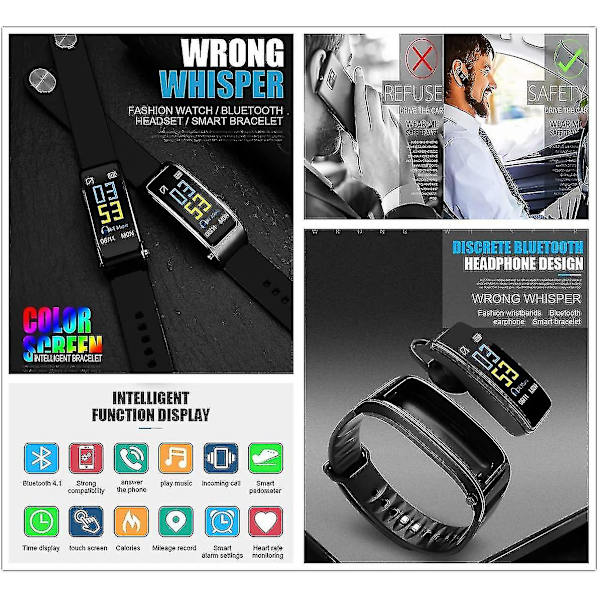 2-i-1 Smart Armband Bluetooth-headset Vattentät Klocka Trådlösa Hörlurar