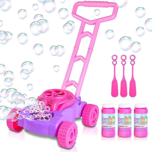 Bubbelgräsklippare för småbarn | Elektronisk bubbelblåsare | Roliga bubblor som blåser push-leksaker för barn | Bubbellösning ingår | Christmas Birt Pink