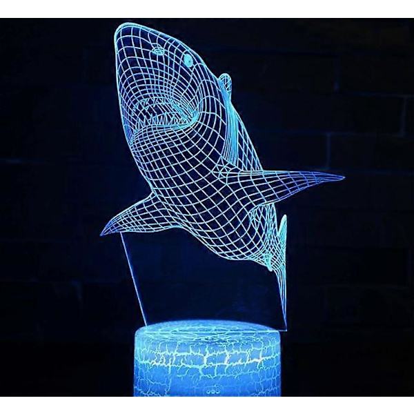 Shark 3D Illusion Nattlampa Havs Djur Skrivbordslampa, 16 Färger Fjärrkontroll LED Nattlampa för Barn Pojkar Semestergåvor Svart bas + 16 färger fjärrkontroll