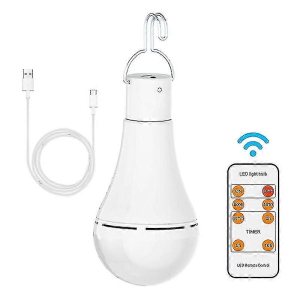 USB Laddningsbar Glödlampa med Fjärrkontroll, 7W LED Batteridriven Glödlampa, E27 Touch-Dimbar Glödlampa med Timerfunktion, Utomhus Camping Nödsituation