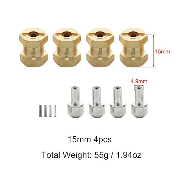 RC Messing Hjul Hex Hub Drive Adapter 4 stk. For Axial Scx10 RC Crawler 15mm (C)