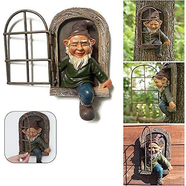 Fantasifulle hagepynt og dekorasjon - dverg, mini dverg, tre skulptur [C]
