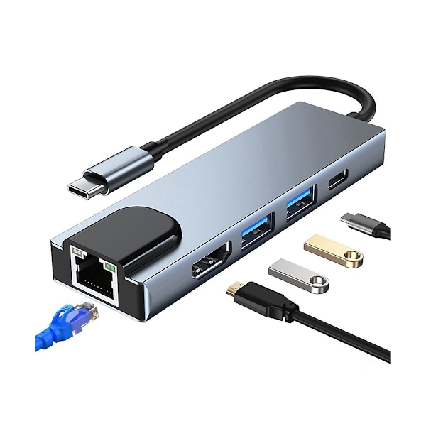 USB-C till RJ45 USB 3.0 USB-C Hub Typ C-splitter till -kompatibel 4K-dockningsstation Laptop-adapter W
