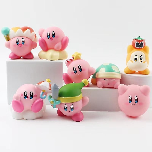 8 st Kirby-dockor Anime-spelfigurer Rosa Kirby Waddle Dee Doo Söta Cartoon Samla Mini Leksaker Dockor Actionfigur Födelsedagspresenter