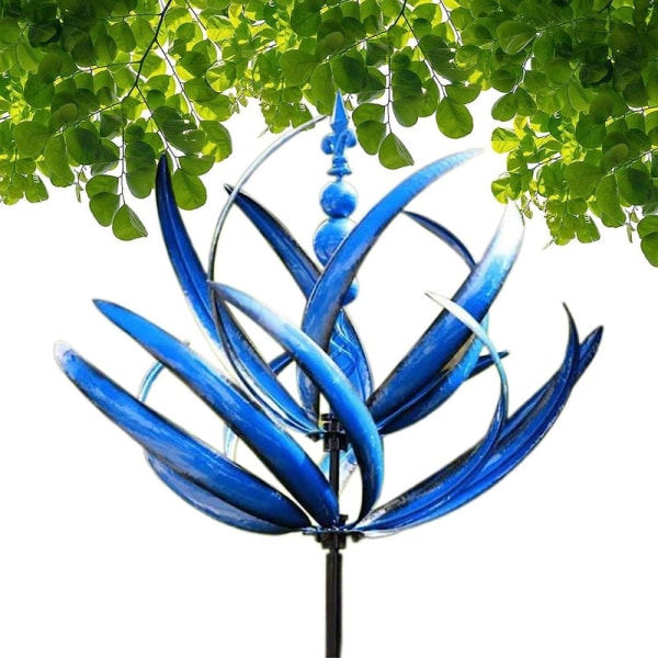 Vindspinnare utomhus, Harlow Wind Spinner Rotator, Unik och magisk metallväderkvarn, dynamisk 3d Lotus väderkvarn med trädgårdspåle Blue