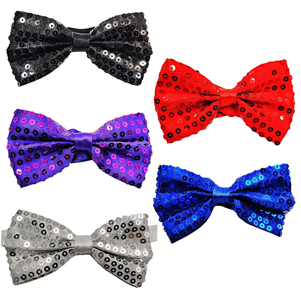 5PCS Sequin Collar Designed Bow Tie Creative Clothes Decoration Party Accessory for Men Women (Red, Purple, Blue, Black, Sliver)