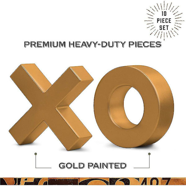 Tic-Tac-Toe Spelbräde i Massivt Trä - 10 Delar Premium Giant Gold 14 tum - Utomhus/Inomhus Festset Leksak För Barn/Vuxna - Bakgård Underhållning