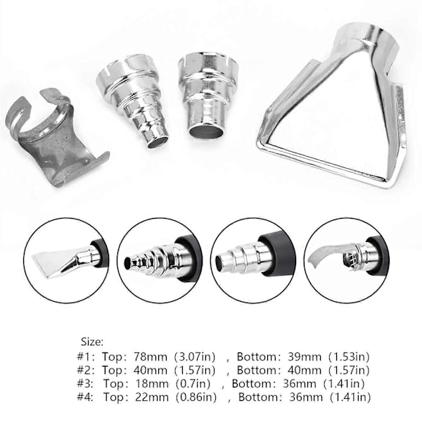 4 stk. Varmepistol Luftdyser Sæt, Rustfrit Stål Dyser Varmebestandige Dyser Værktøj Elektrisk Sæt Tilbehør Industrielt Værktøj Krympefolie