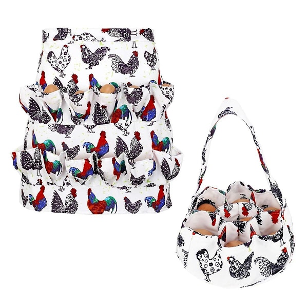 Egg Collecting Apron and Basket, 12 Deep Pockets Chicken Egg Apron and 7 Deep Pockets Chicken Egg B