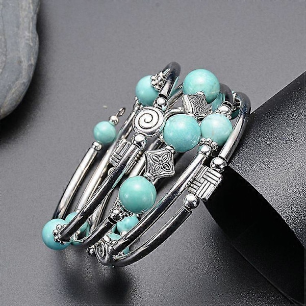 Omlottarmband Böhmiskt Pärlarmband Flerfärgat Turkos Elastiskt Stapelbart Hängsmycke Armband för Kvinnor (C)