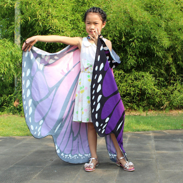 Fjärilsvingar för flickor Butterfly Halloween kostym för flickor Butterfly Fairy Wings Sjal med mask Purple