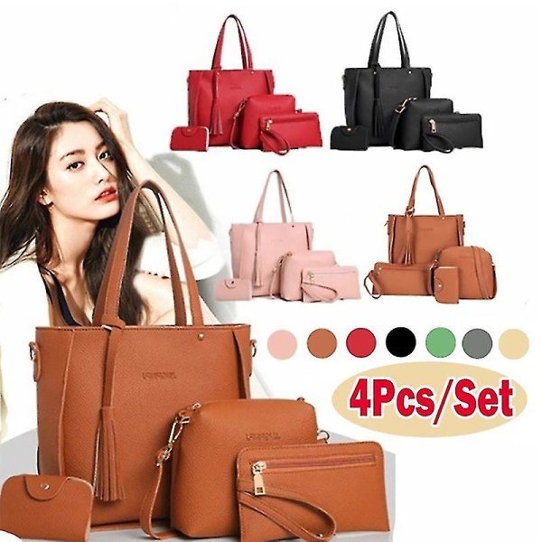 9 Färger Damväska Set 4st Axelväska Handväska Messenger Väska Set Pink
