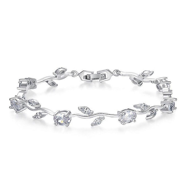 Underbart vitguldpläterat AAA Cubic Zirconia Ädelsten Blomsterranka Armband för Mödrar Flickor Flickvänner (C)