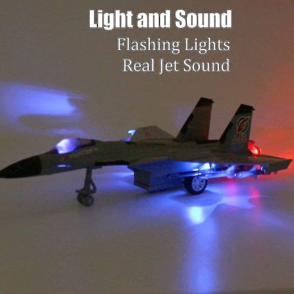 Leksaksflygplansmodell Legering Pull Back Fighter med blinkande ljus Realistiskt jetljud (grå)