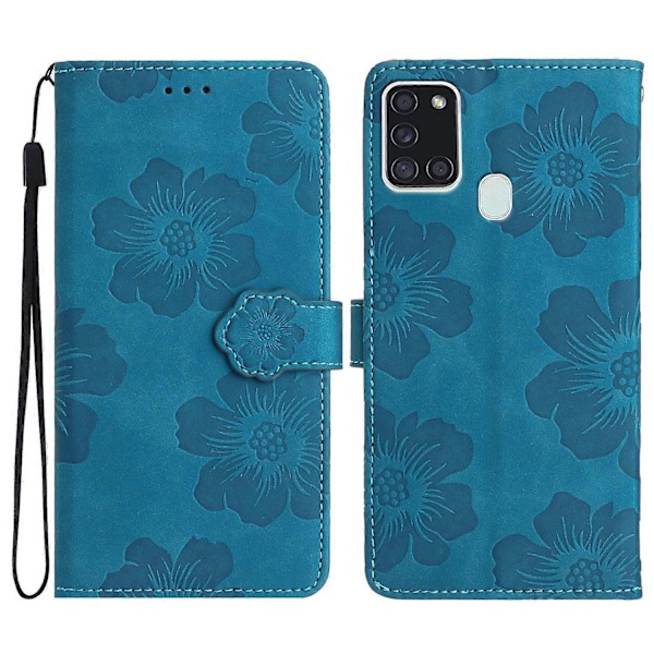 Läderplånboksfodral med blommönster för Samsung Galaxy A21s, vikbart stativ, telefonfodral Multicolor Style B