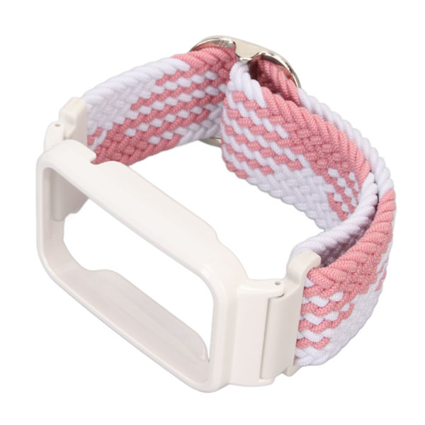 Stretch Nylon Flätat Armband med Skyddande Bumper Case Tillbehör Passar för Mi Band 7 Pro Rosa Vit och Vit Case[C]