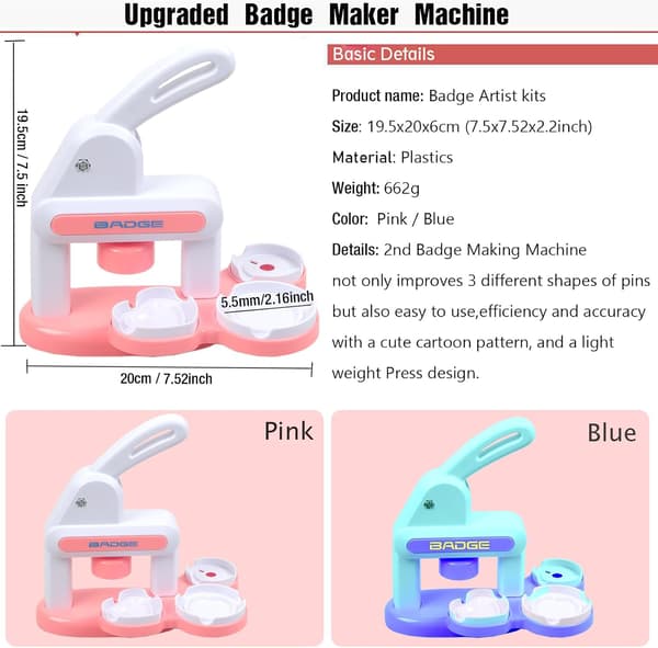Oppgradert Knappemaskin DIY Pin Maker 86 Deler Ingen Montering Nødvendig Blue