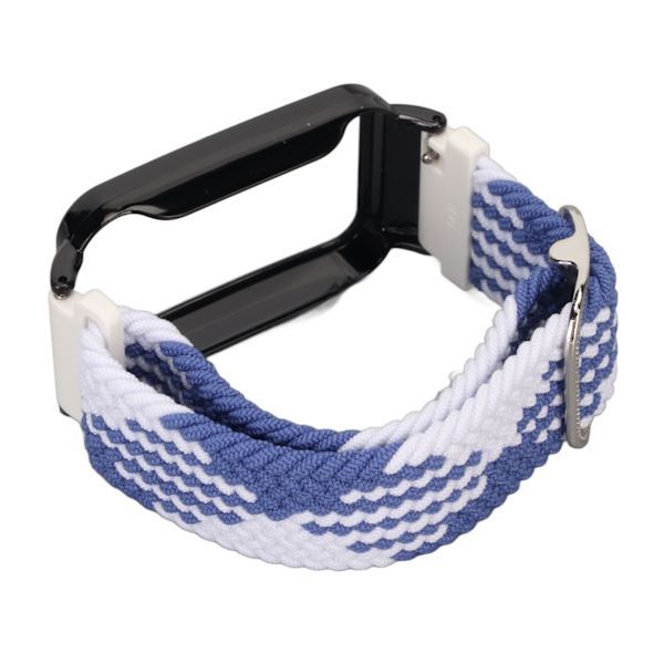 Stretch Nylon Flätat Armband med Skyddande Bumper Case Tillbehör Passar för Mi Band 7 Pro Blå Vit och Svart Case[C]
