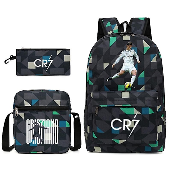 Soccer star C Ronaldo Cr7 backpack with print around the student's three-piece backpack.