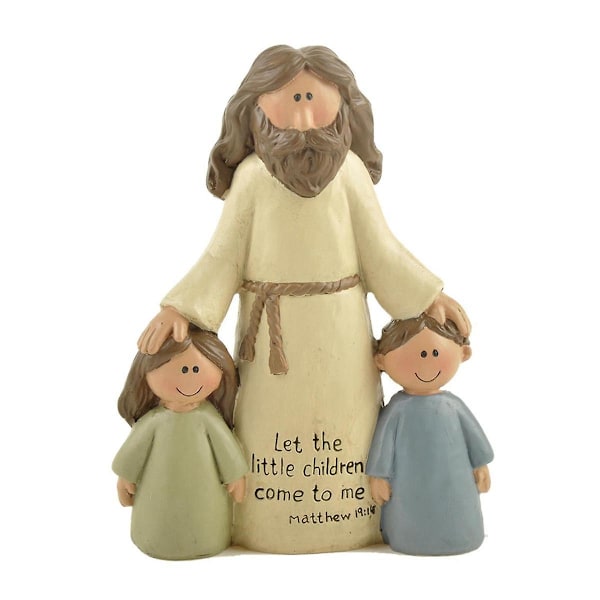 Figurine Christian Religious Resin Statue Jesus with Boys & Girls Crafts Ornament Home Decoration C