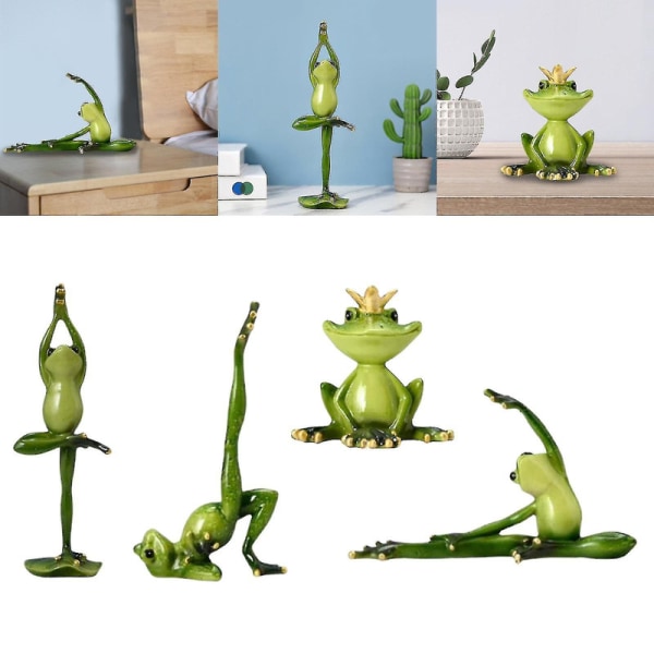 4x Animal Resin Yoga Groda Figuriner Gröna Hantverk Hem Trädgård-yvan