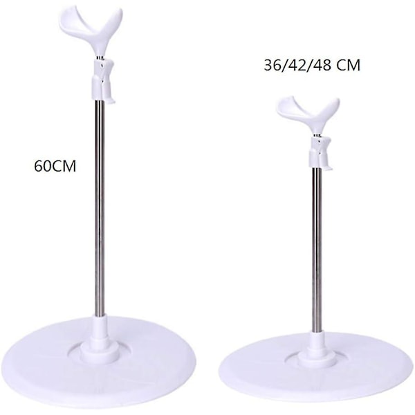 Justerbar docka stativ displayhållare med plastbas - Vit+Silver, 60cm