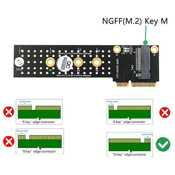 M.2 (NGFF) NVME SSD till Mini PCIe Konverterkort Mini PCI-E till M.2 M-Key Adapter Msata till M.2 B+M Ke Black