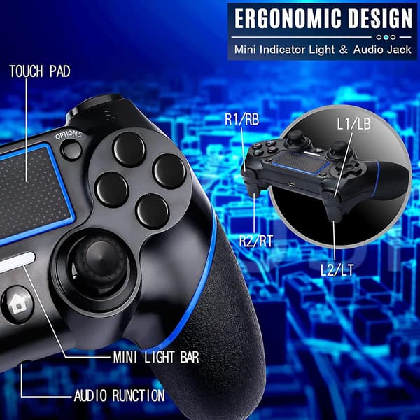 Timoom PS4 Trådløs Bluetooth Spillkontroll Gamepad For PS4 Med Berøringspanel Blue