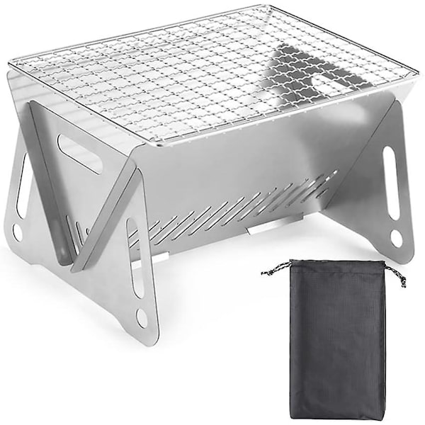 Bärbar Vikbar Grillugn Rostfritt Stål Vikbar Grill Med Förvaringsväska, Campingugn BBQ Grill Stativ BBQ TillbehörSilver1Pcs