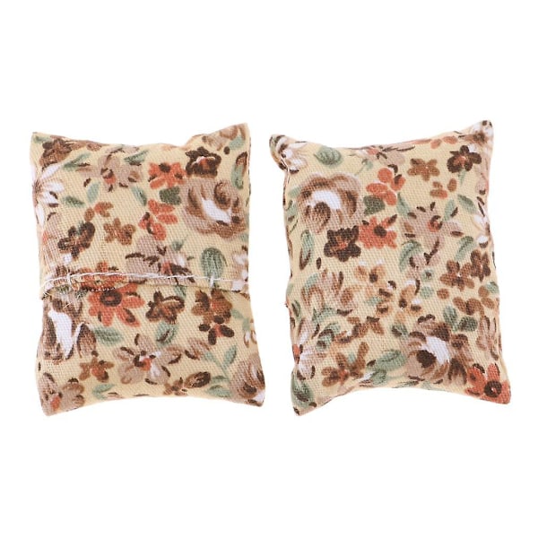 6x1/12 Dockhus Miniatyr Blommiga Kuddar Kudde Soffa Sovrum Tillbehör Beige (C)