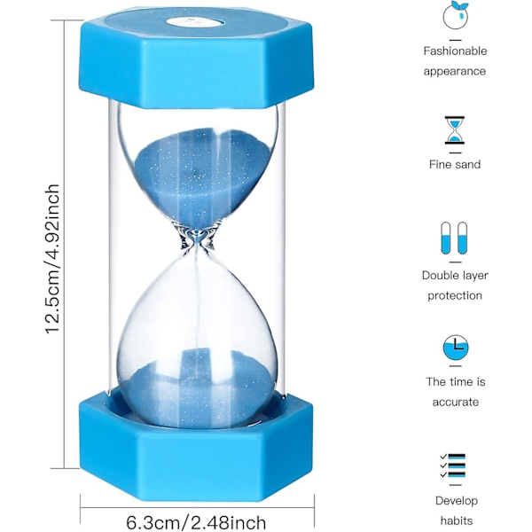 Sett med 6 timeglass, anti-fall, fargerike timeglass, timeglass-eggtimer 1, 3, 5, 10, 15, 30 minutter, timer for barn, skole, tannpuss