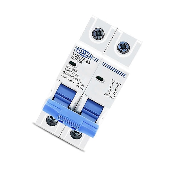 TOMZN 2P DC 1000V Solar Mini Strømbryter DC MCB Strømbryter for PV System, 63A I6(FCC)