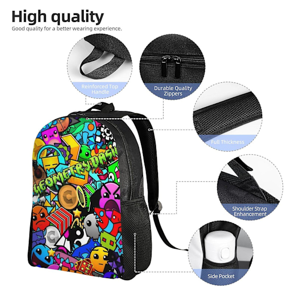 i1232 Geometry Dash Ryggsäckar Casual Daypacks Student Book Bag Printing Satchel Rucksack Lätt Skolväska