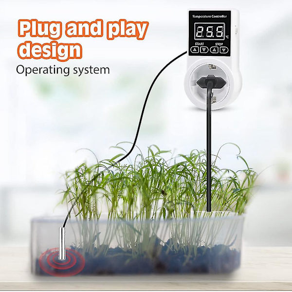 1 stk Termostat Stikkontakt med Sensor, Digital Temperaturstyring Stikkontakt, Vandafvisende Temperatur S