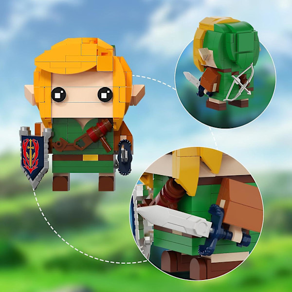 Link Rakennussarja, Link Hahmo Pitäen Mestarin Miekkaa ja Hylian Kilpeä, Leikkikalut Lahjat Faneille Lapsille Aikuisten (177 Palasta)