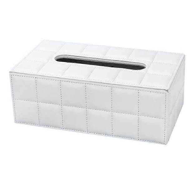 Rektangulär Kosmetikservettbox i Läder för Hem/Kontor/Bil (Vit)
