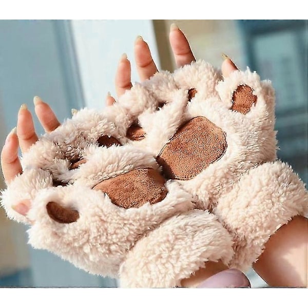 Dam Damflickor Kattasshandskar Vinterhandskar Fingerlösa Tassvantar Varma Plysch Halvfinger Vinterhandskar 2set svart + Grå (C)