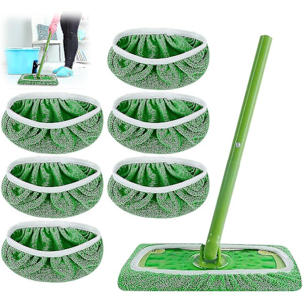 6 st återanvändbara mikrofibermoppdynor för Swiffer Sweeper Mop, torra sopmopdukar och våta moppdukar för att moppa golv