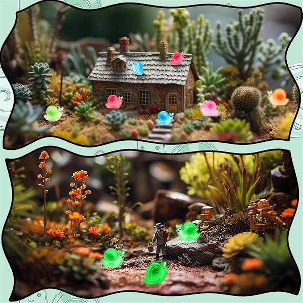 120 stk. Lysende Mini Harpiks Snegle Mini Dyr Gløder i Mørket Lille Snegl til Hjem Mini Fehave Akvarium Dekoration