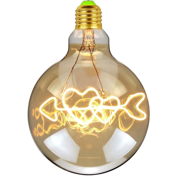 4W E27 2300K LED Glödlampa med Amberglas, En Pil Genom Två Hjärtan Filamentmönster Edisonlampa